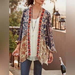 Soft Surroundings Moonlight Garden Topper Embroidered Velvet Kimono Size Medium